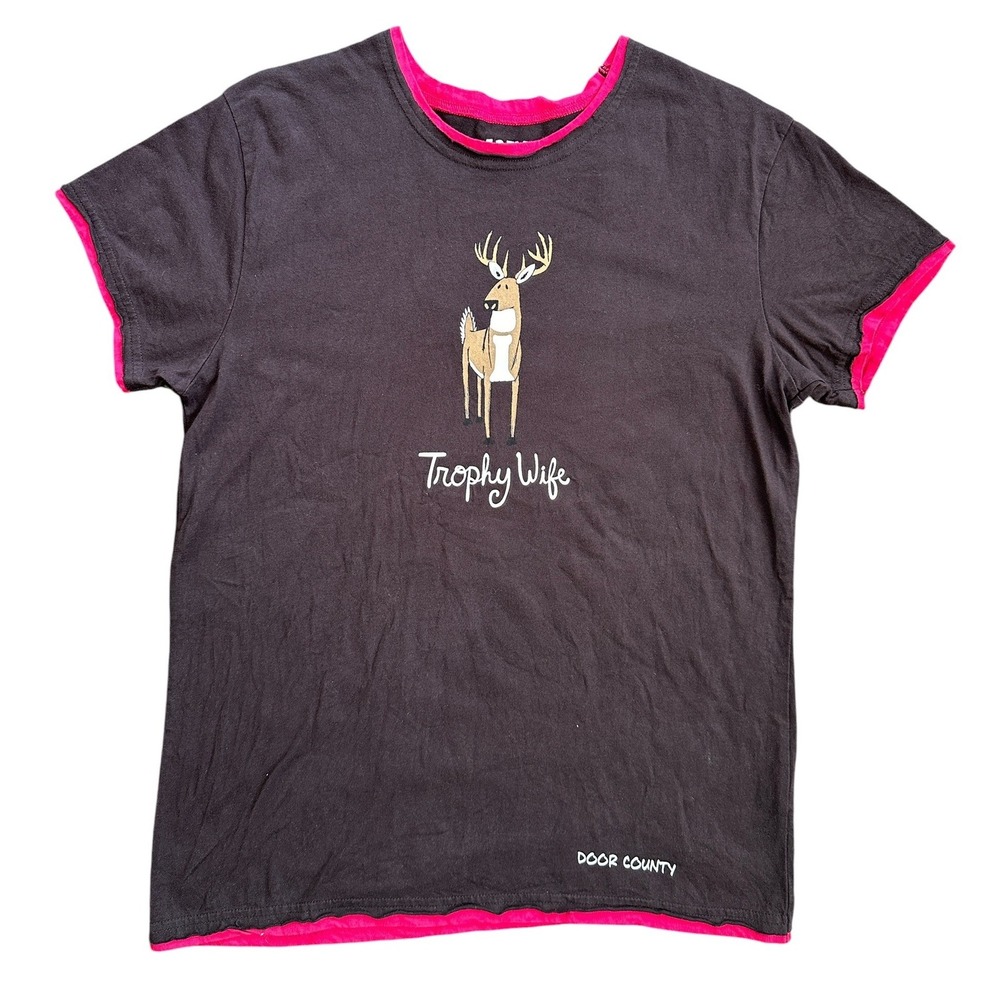 Lazy One Trophy Wife Graphic Tee Women Size M‎ Brown Pink Door County Excellent